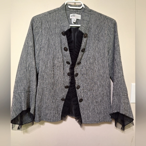 Lana sport 10 women's linen military jacket black mesh ruffles bell sleeve - Picture 1 of 6